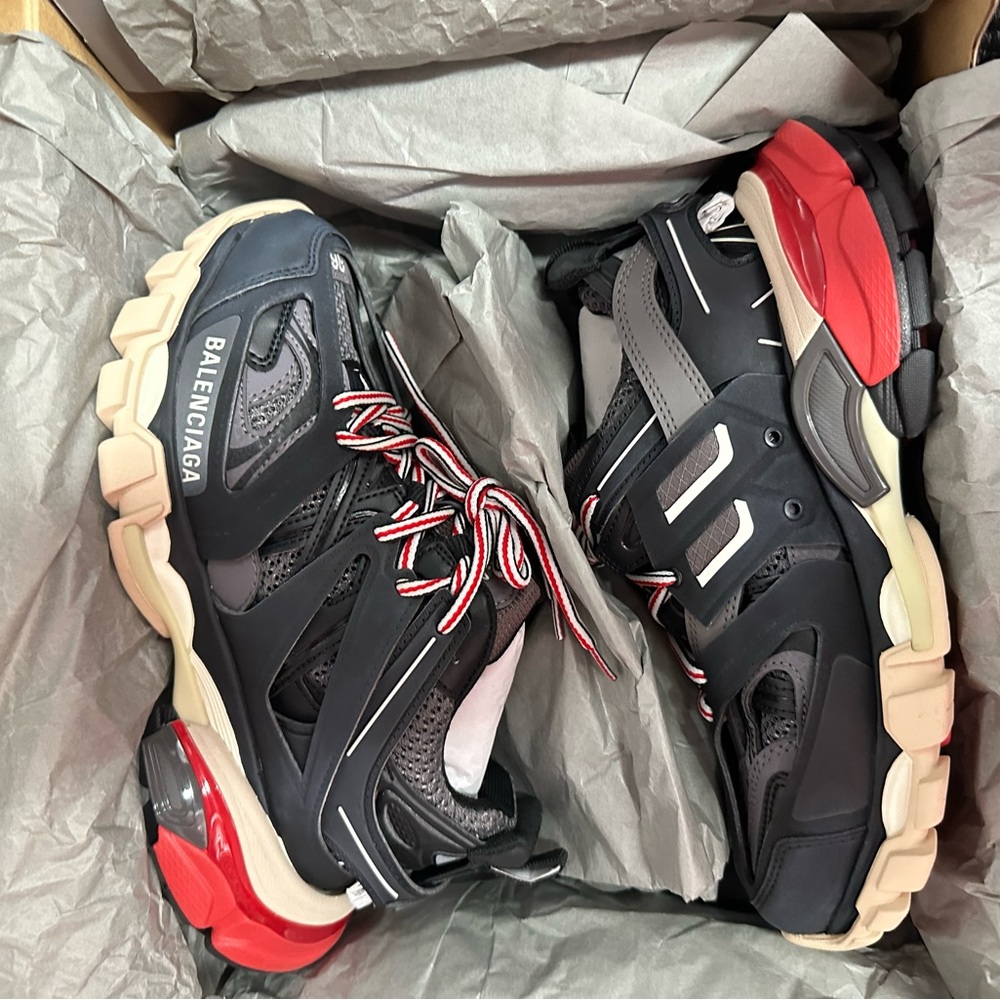 Balenciaga Black and Red Track Sneakers
